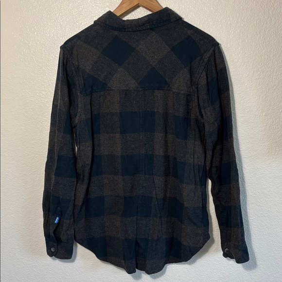 Kavu 100% Cotton Heather Brown Navy Plaid Flannel Button Down Shirt Size Small - Picture 5 of 5